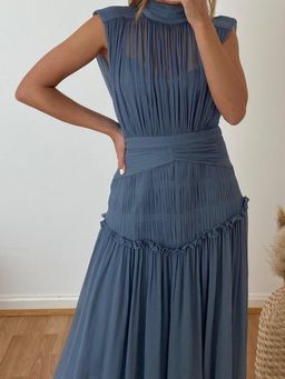 Shona Joy Kayla High Neck Midi Dress Blue Size 8 for rent on The Volte - image 5