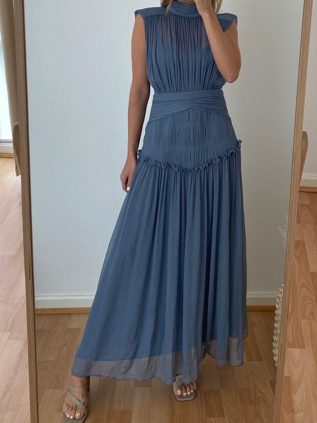 Shona Joy Kayla High Neck Midi Dress Blue Size 8 for rent on The Volte - main image