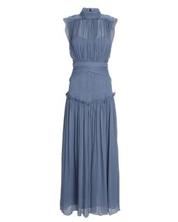 Shona Joy Kayla High Neck Midi Dress Blue Size 8 for rent on The Volte - image 4
