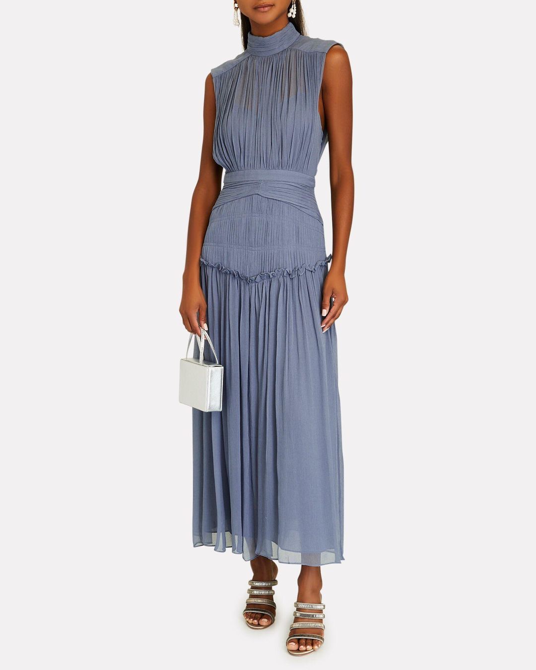 Shona Joy Kayla High Neck Midi Dress Blue Size 8 for rent on The Volte - main image