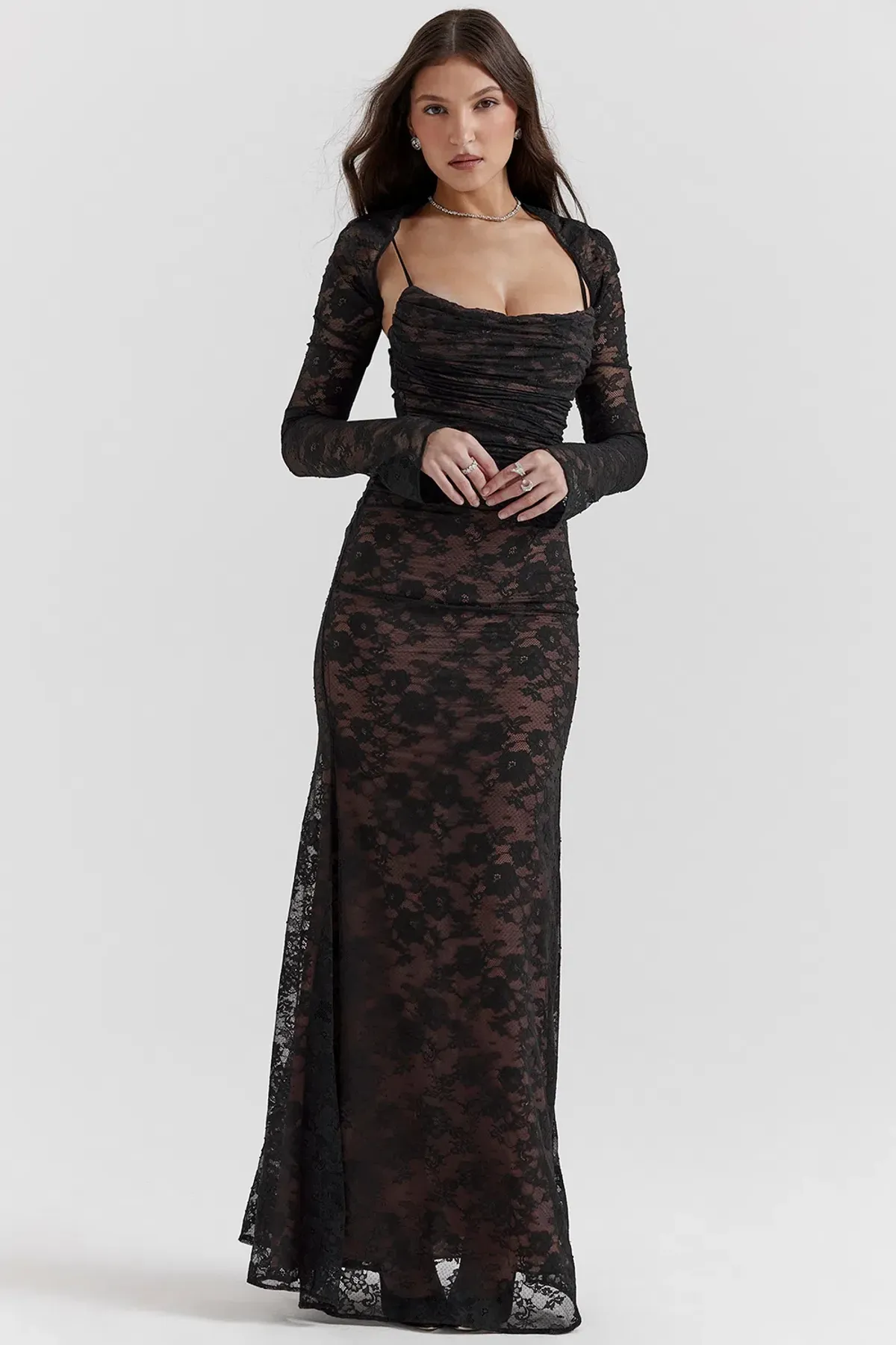 ARTEMIS Black Lace Maxi Dress House of CB size S for rent on The Volte - main image