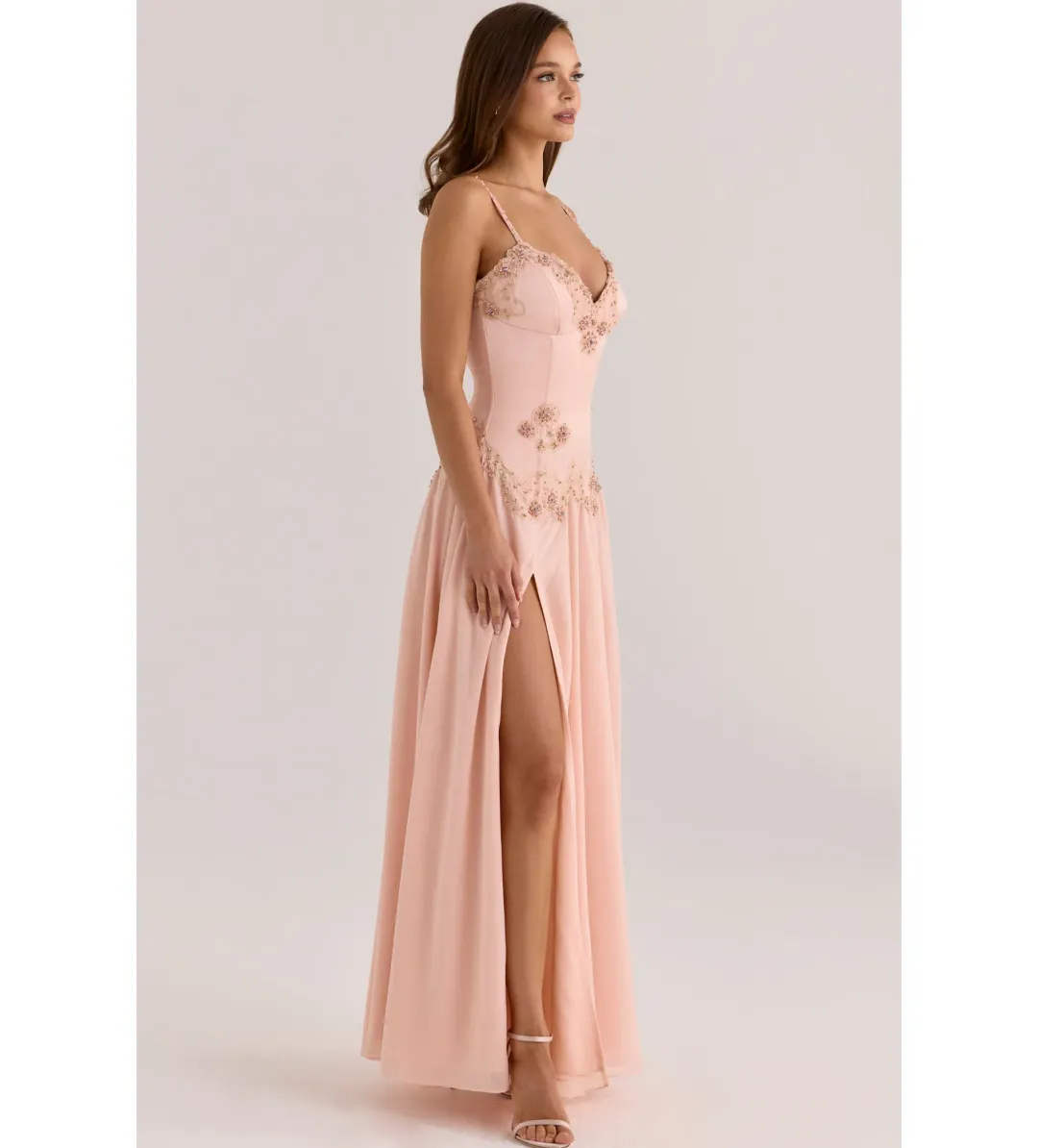 House of CB Saloma Blush Embellished Maxi Dress in Pink  Size AU 8/  S  for rent on The Volte - main image