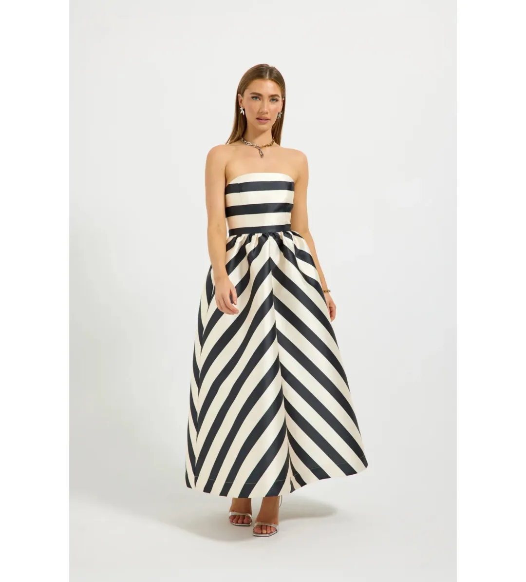 Pasduchas Valerie Strapless Midi Dress in Black/Cream Size AU12 for rent on The Volte - main image