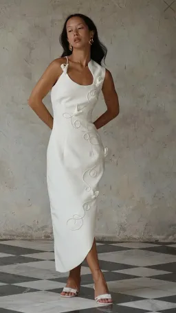 MESHKI Virginia Suiting Embroidered Midi Dress - White XS for rent on The Volte - image 1