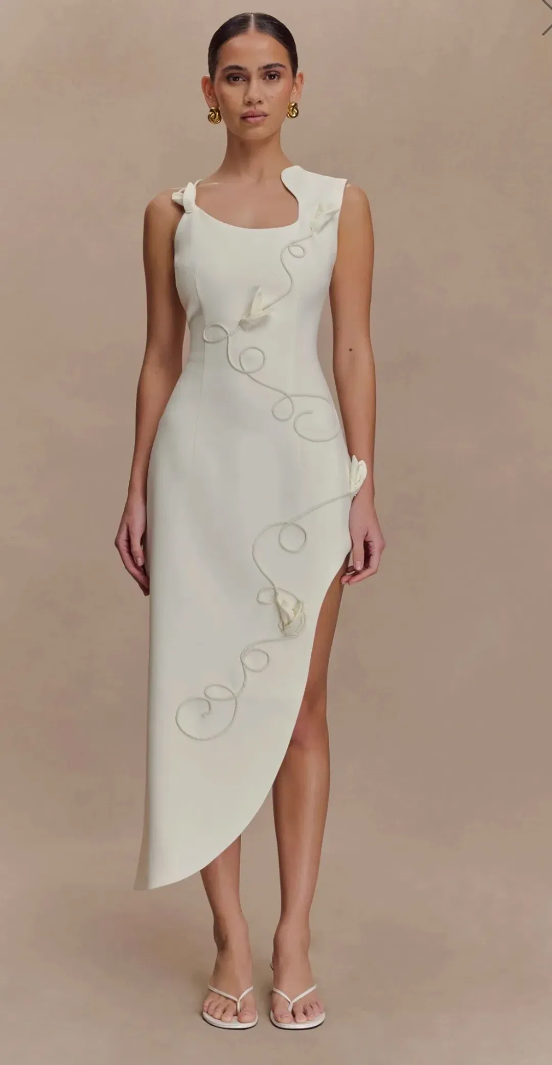 MESHKI Virginia Suiting Embroidered Midi Dress - White XS for rent on The Volte - main image