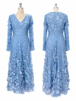 Rosanne Sky Blue Floral 3D Maxi Dress- Custom for rent on The Volte - image 4