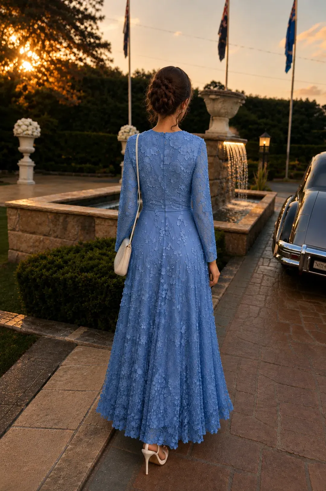 Rosanne Sky Blue Floral 3D Maxi Dress- Custom for rent on The Volte - main image