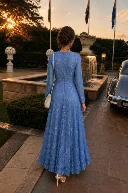 Rosanne Sky Blue Floral 3D Maxi Dress- Custom for rent on The Volte - image 3