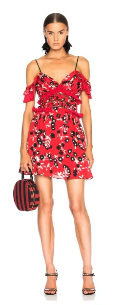 Self Portrait Cold Shoulder Floral Mini Dress Red Size 8 for rent on The Volte - image 1
