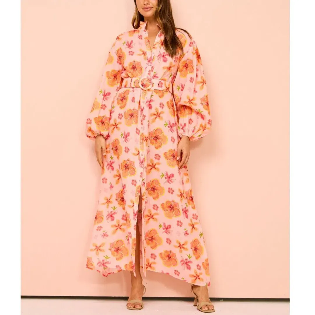 Palm Noosa Noddy Maxi Pink Spanish Hibiscus Size 8 for rent on The Volte - main image