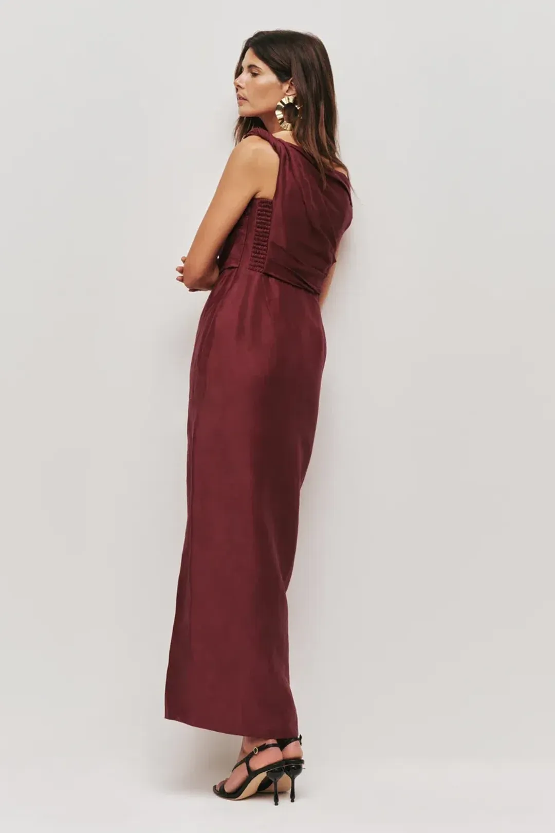 ❤️ AJE Bridgette Midi Dress – Plum Red / Burgundy – Size 10 Satin Formal Gown ❤️ for rent on The Volte - main image