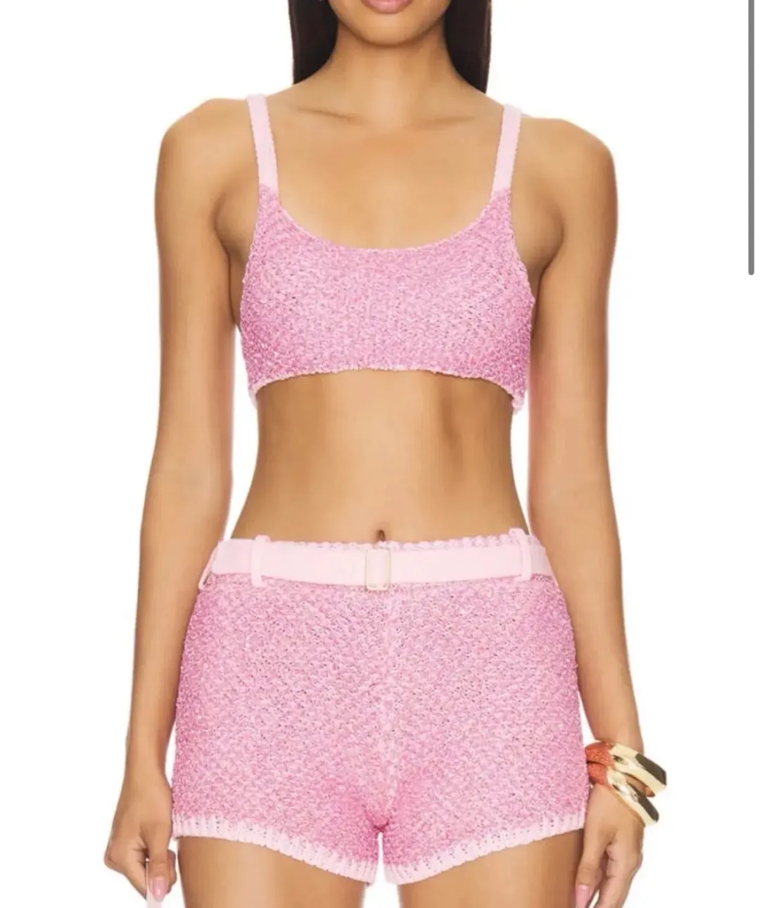 Asta resort pink sparkly knit top and short set  for rent on The Volte - main image