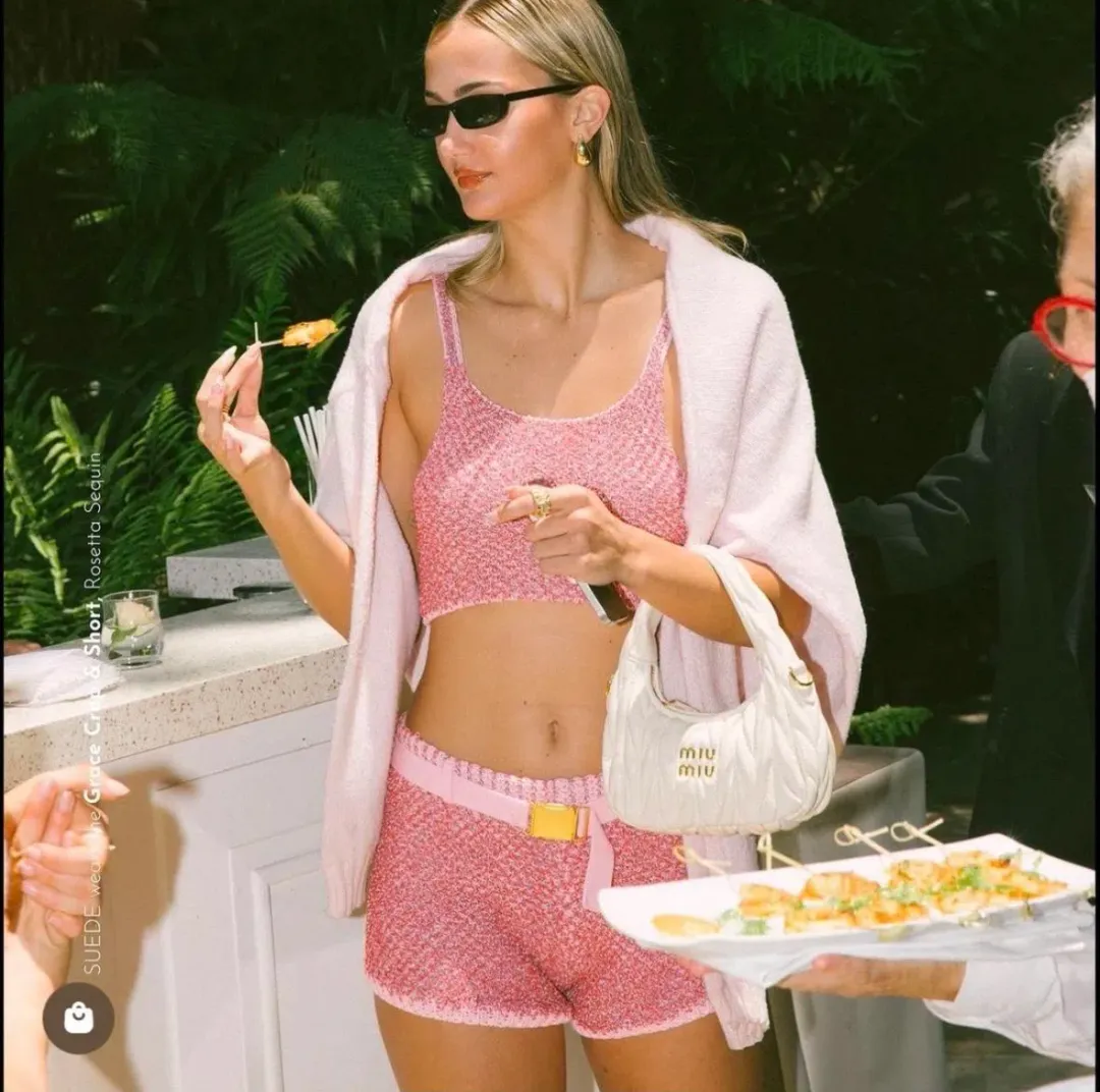 Asta resort pink sparkly knit top and short set  for rent on The Volte - main image