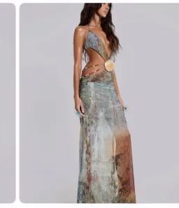 Jaded London Vida Backless Maxi Dress With Shell Trim in Marine for rent on The Volte - image 3