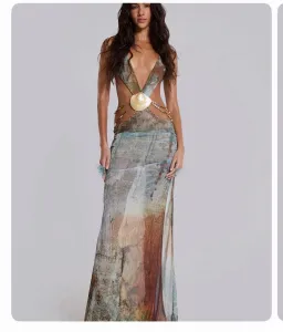 Jaded London Vida Backless Maxi Dress With Shell Trim in Marine for rent on The Volte - image 1