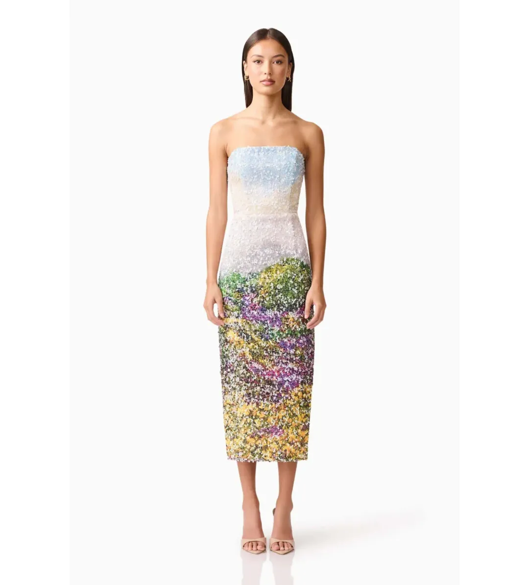 Elliatt Arden Strapless Midi Dress in Multi Ombre Size 12 for rent on The Volte - main image