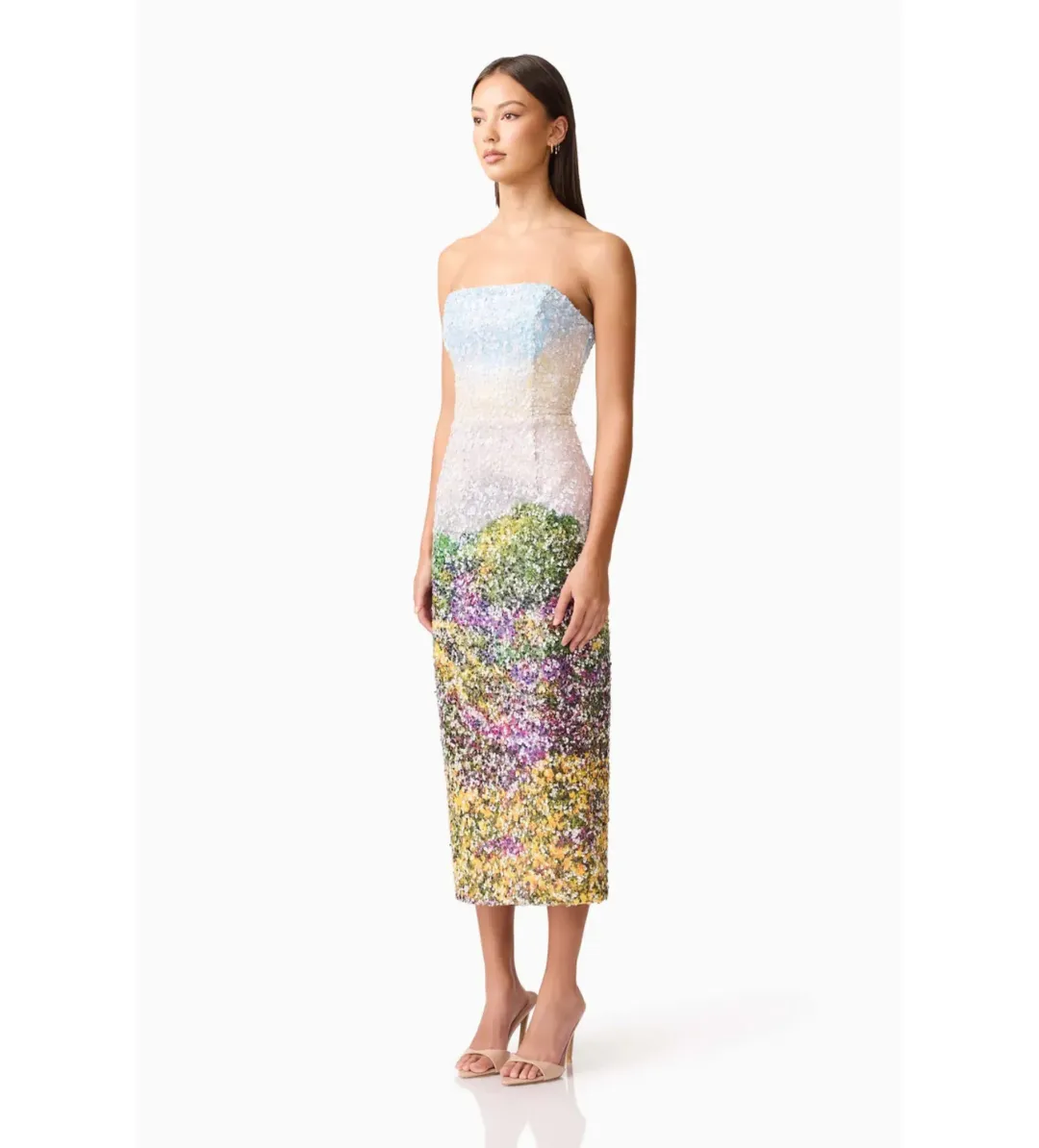 Elliatt Arden Strapless Midi Dress in Multi Ombre Size 12 for rent on The Volte - main image
