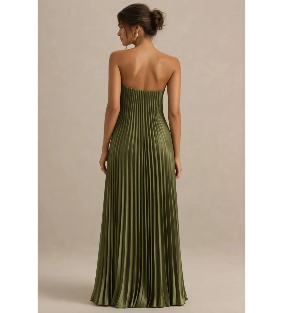 Club L London Bergamot Satin Sweetheart Maxi Dress Olive Size 8 for rent on The Volte - main image