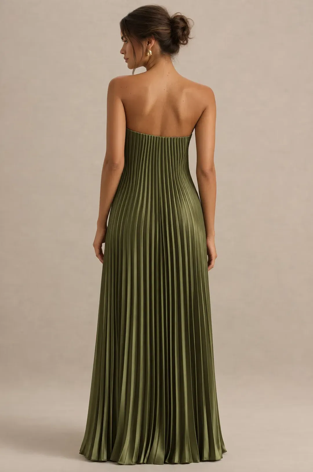 Bergamot | Olive Satin Sweetheart Maxi Dress  for rent on The Volte - main image