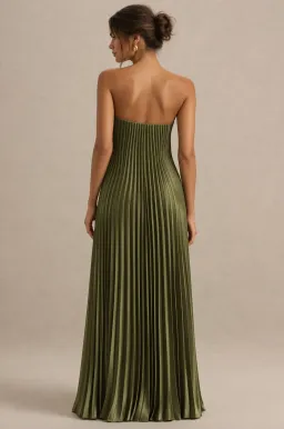 Bergamot | Olive Satin Sweetheart Maxi Dress  for rent on The Volte - image 2
