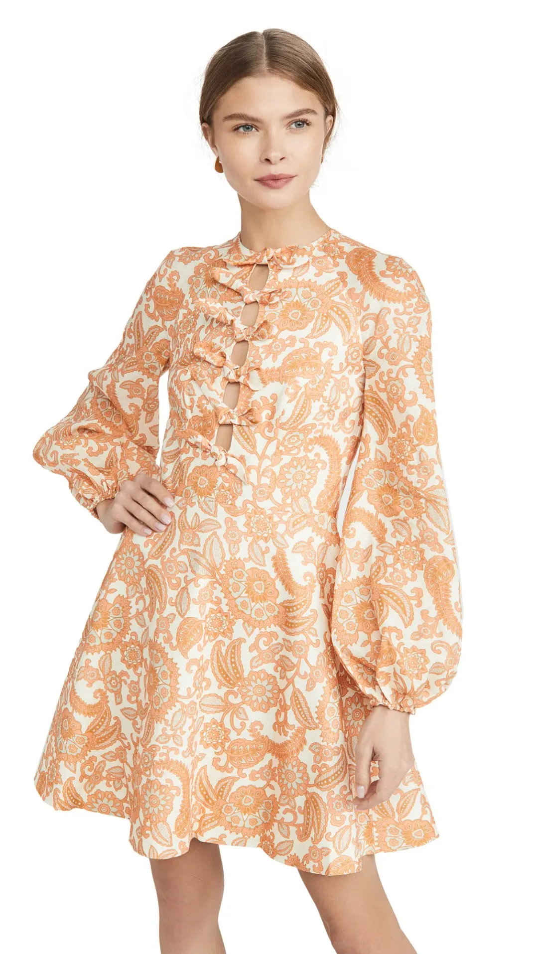 Zimmermann Peggy Scallop Short Dress Orange Paisley Size 8 for rent on The Volte - main image