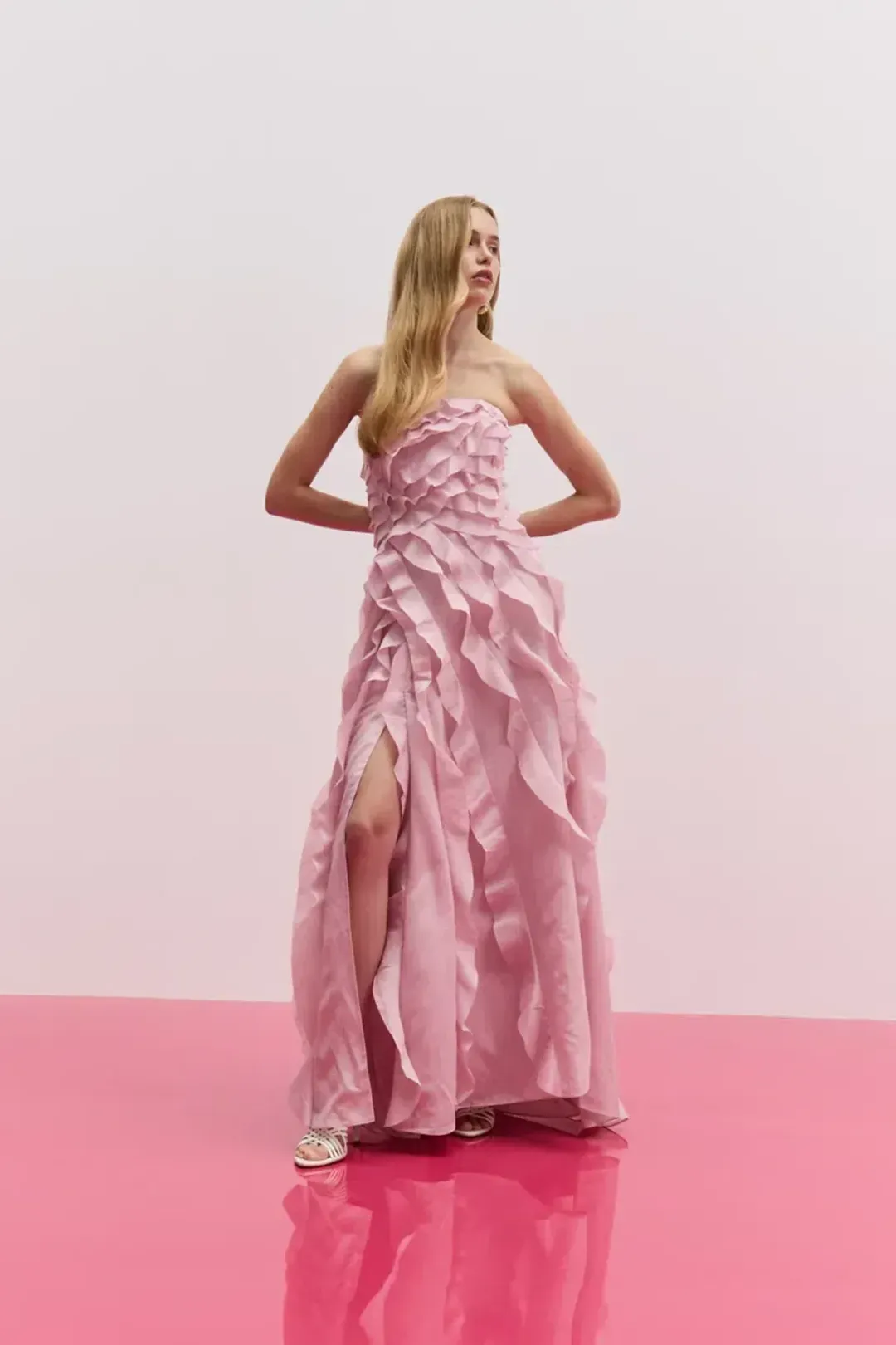 🌸 Aje ALLAIRIE GOWN in Chalk Pink - Size 10 AU 🌸 Ruffled Tiered Maxi Dress 🌸 for rent on The Volte - main image