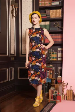 Alice and Olivia Nat Floral Embroidered Sleeveless Midi Sheath Dress Print Size 12 for rent on The Volte - image 1