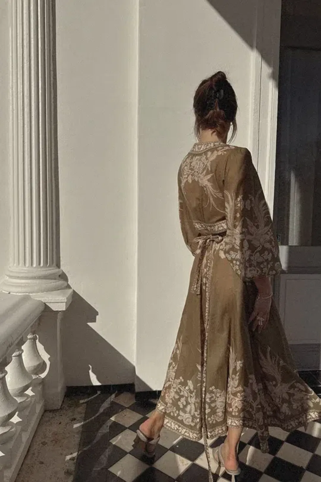 Zimmermann Anneke Wrap Dress in Olive Green Size 4 / AU 16 for rent on The Volte - main image