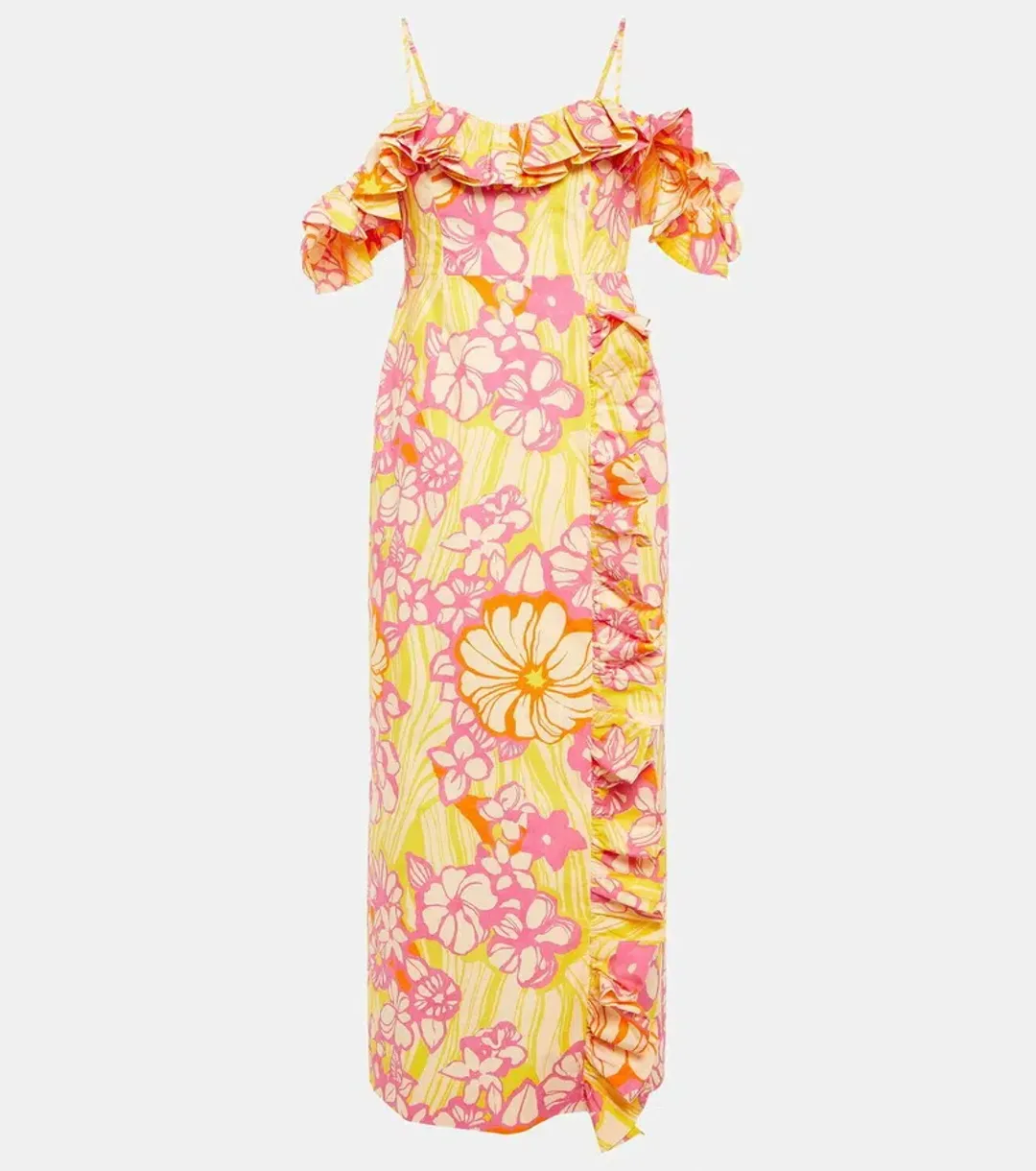 Alémais Fenella ruffled cotton midi dress Size 6 for rent on The Volte - main image