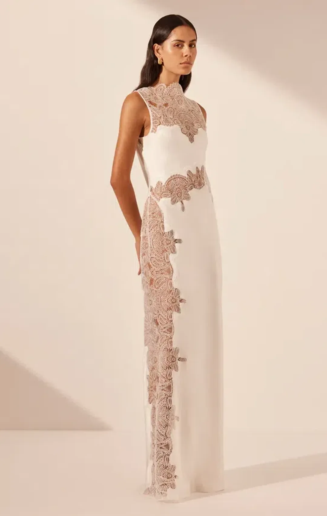 SHONA JOY JAMILA LACE HIGH NECK MAXI DRESS WHITE SIZE 8 for rent on The Volte - main image