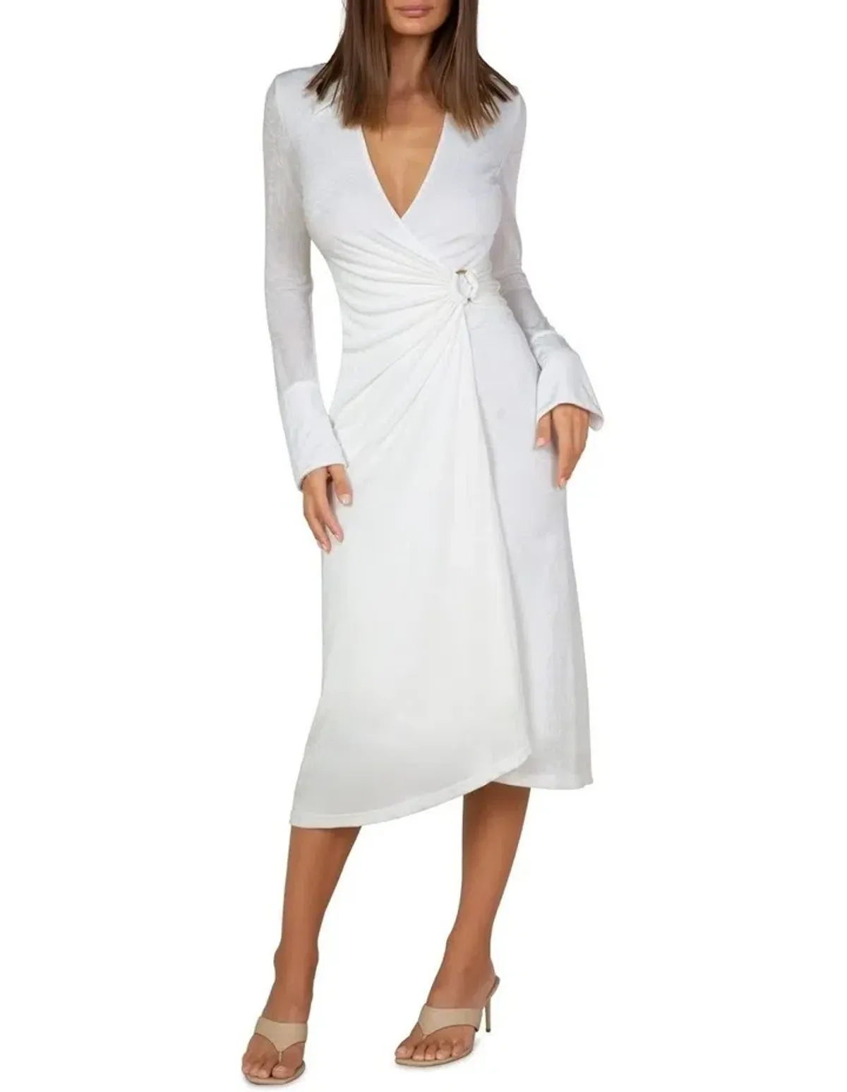 Misha Maura Long Sleeve Wrap Dress White Size 8 for rent on The Volte - main image