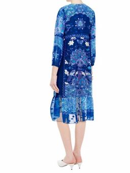 Anna Sui Ruched Printed Silk Chiffon Midi Dress Blue Size US 6 (UK 10) for rent on The Volte - image 2