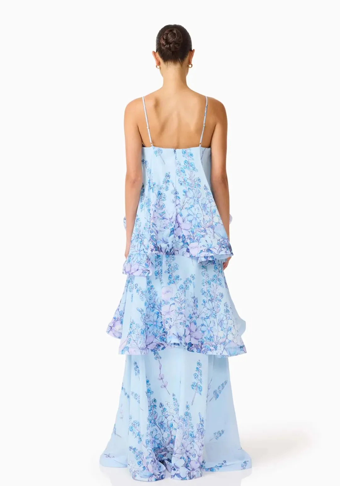 Armani Tiered Maxi Dress in Baby Blue Floral Size 8 for rent on The Volte - main image