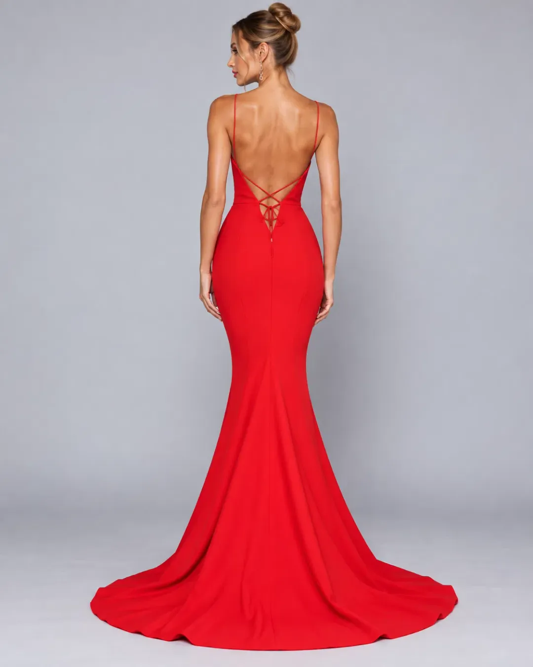 Bariano Juliet Low Cut Split Gown – Red – Size 10 for rent on The Volte - main image