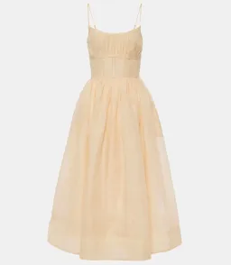 Zimmermann Natura Ruched Midi Dress in Peach AU 0 for rent on The Volte - image 1