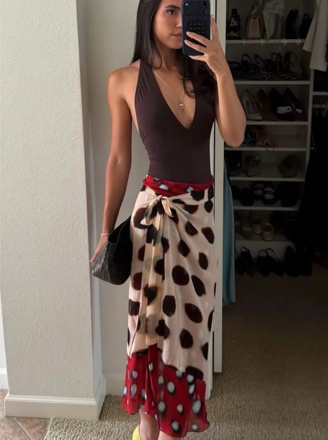 RAT & BOA RHETA MIDI SKIRT in size XS (Best fits AU 6 & 8) Red butterfly and animal dot print for rent on The Volte - main image