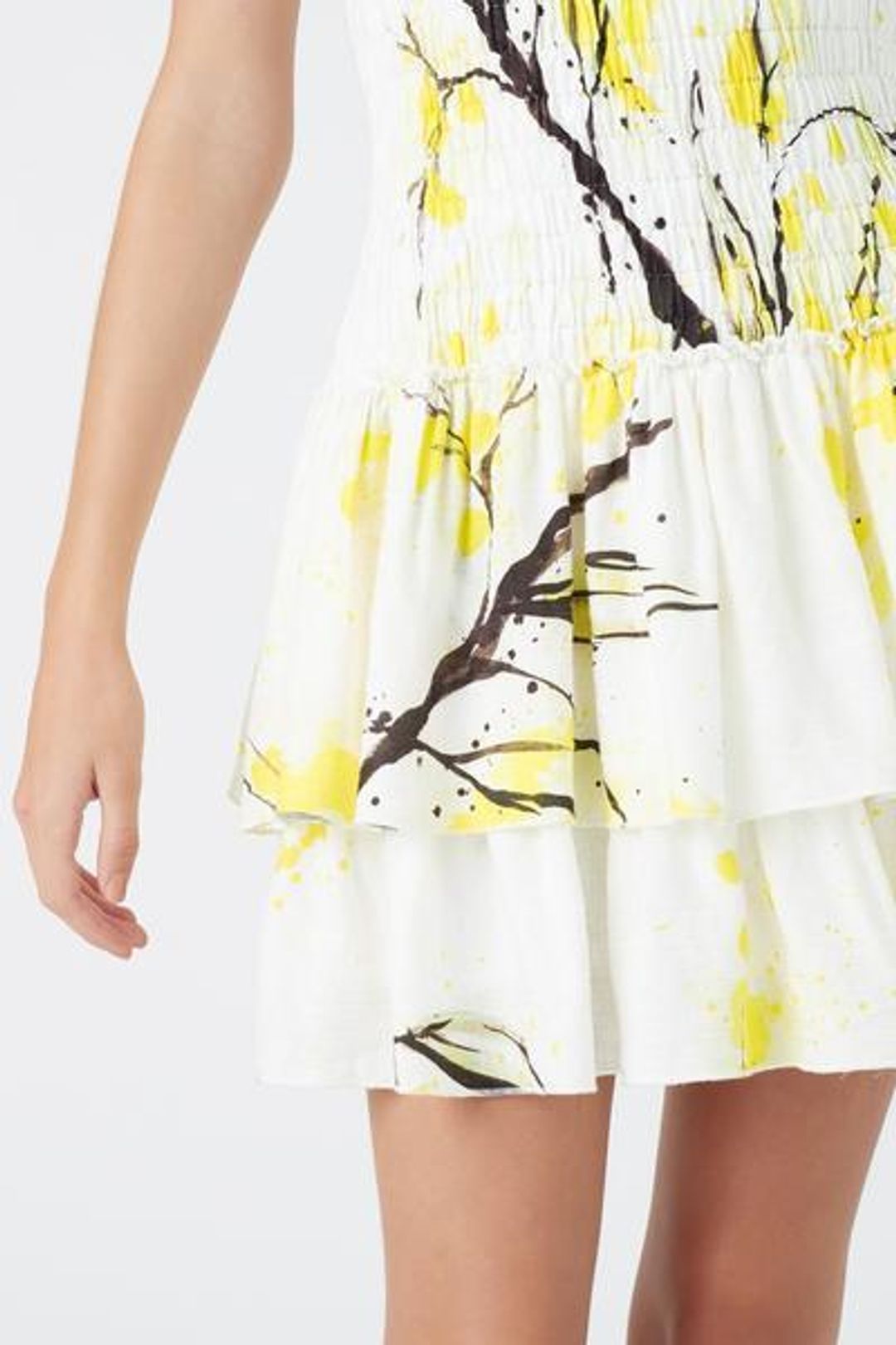 Aje Mimosa Shirred Mini Dress Wattle Print Size 8 for rent on The Volte - main image