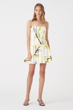 Aje Mimosa Shirred Mini Dress Wattle Print Size 8 for rent on The Volte - image 1