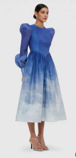 Leo Lin Jordana Structured Shoulder Midi Dress Blue Size 8  for rent on The Volte - image 2