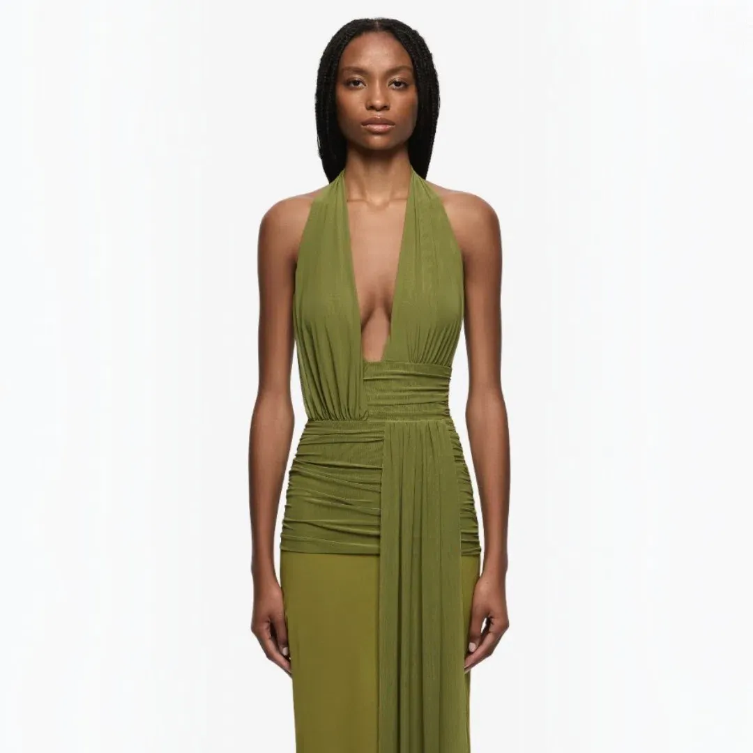 Bec and Bridge Cassis Drape Maxi Dress in Fern Size 10 for rent on The Volte - main image