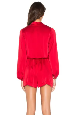Zimmermann Sueded Silk Wrap Playsuit Crimson Red Size 8 for rent on The Volte - image 3