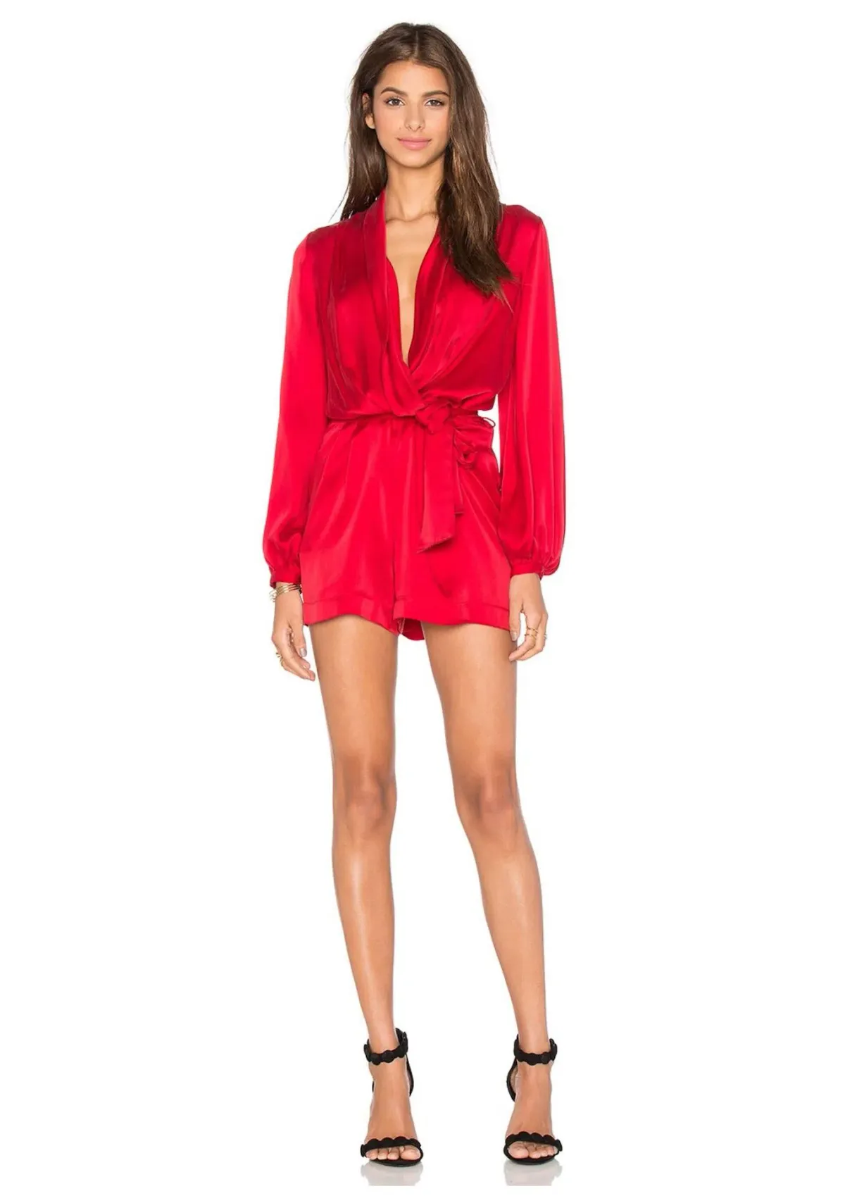 Zimmermann Sueded Silk Wrap Playsuit Crimson Red Size 8 for rent on The Volte - main image
