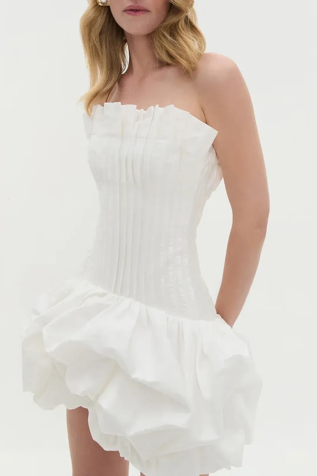 Brand New 🤍 AJE Ivy Bubble Hem Mini Dress - Size 12 - White 🤍 for rent on The Volte - main image