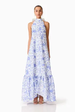 ELLIATT Elin Halter Gown in Blue Floral for rent on The Volte - image 1