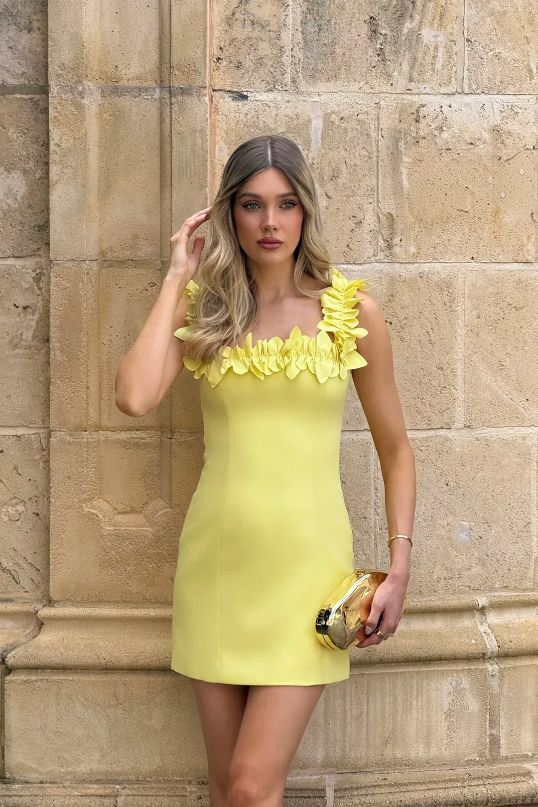 ELLIATT Cara Square Neck Mini Dress in Yellow for rent on The Volte - main image