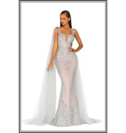 Scarlett & Portia Lydia Gown Silver/Nude Size AU 8 for rent on The Volte - image 1