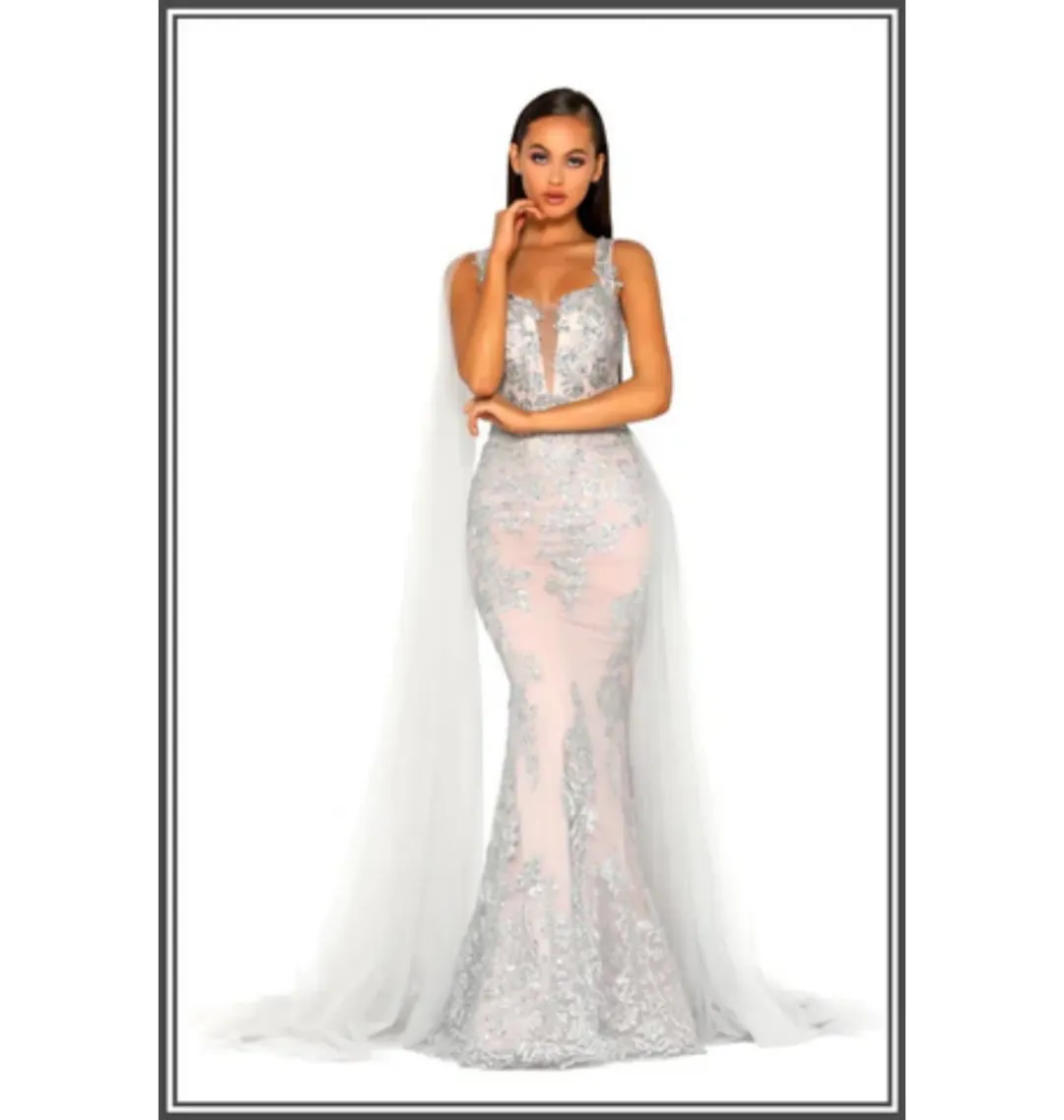 Scarlett & Portia Lydia Gown Silver/Nude Size AU 8 for rent on The Volte - main image