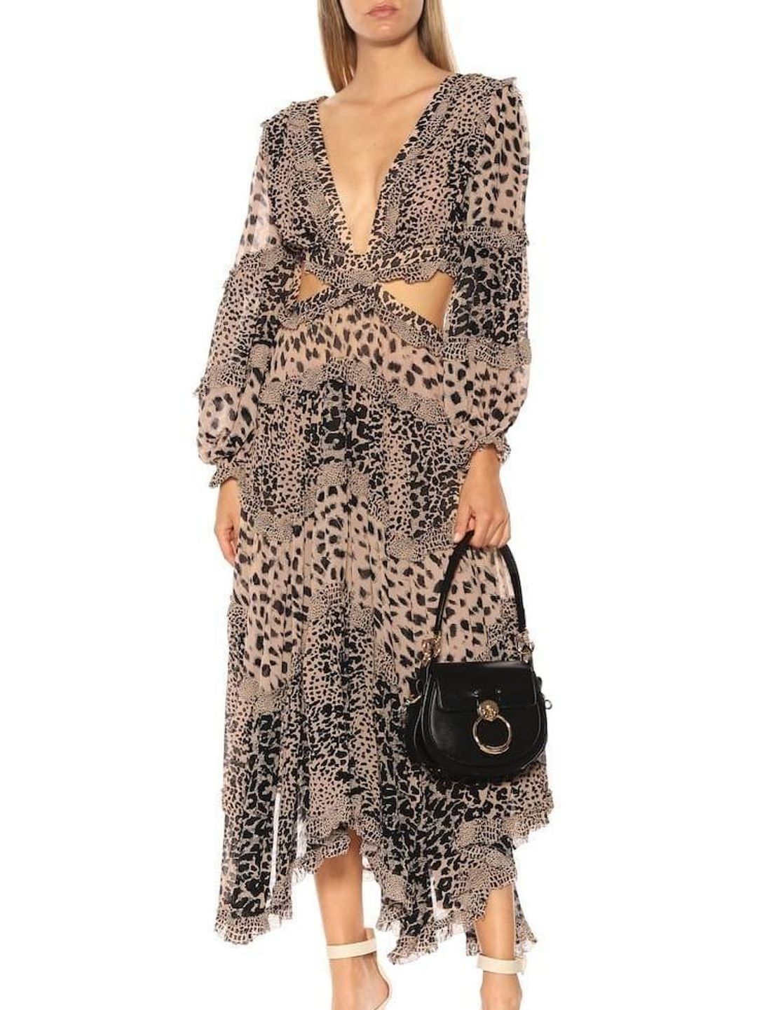 Zimmermann Allia Spliced Cut Out Midi Dress Leopard Print Size 6 for rent on The Volte - main image