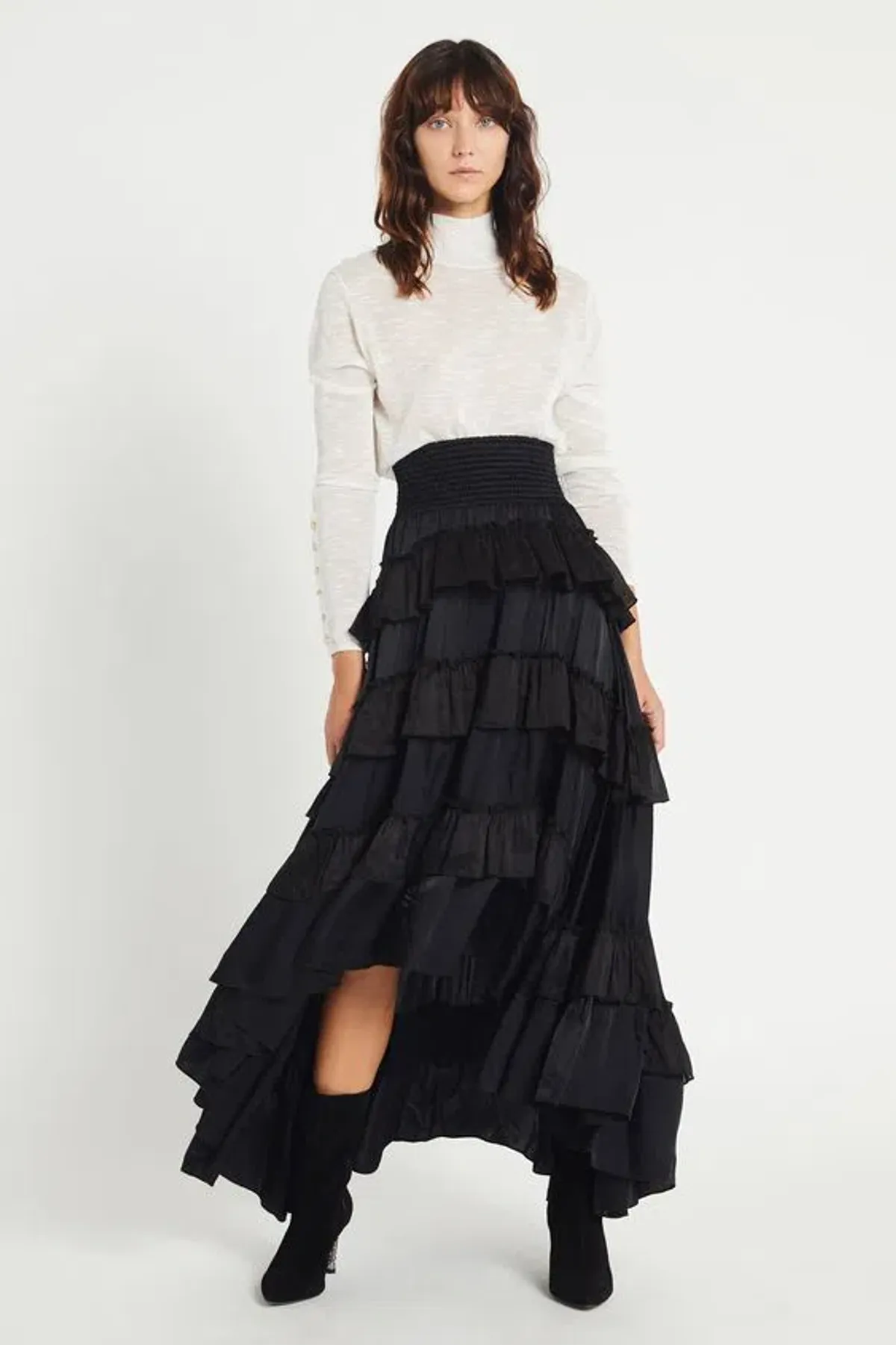 Aje El Paso Tiered Maxi Skirt Black Size 8 for rent on The Volte - main image