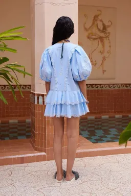 ALEMAIS Maizy Embroidered Mini Dress Blue Size 8 AU for rent on The Volte - image 3